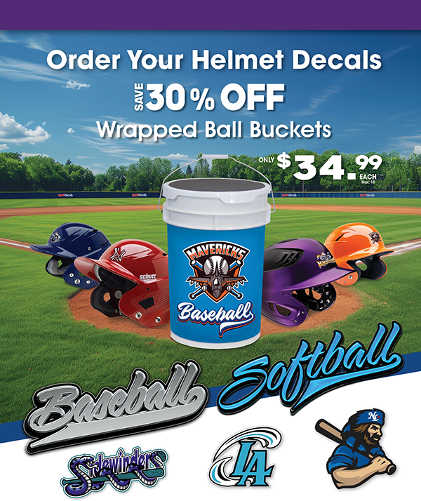 Save 25% on Custom Decorated Ball Buckets with a Batter Helmet Decal Purchase!