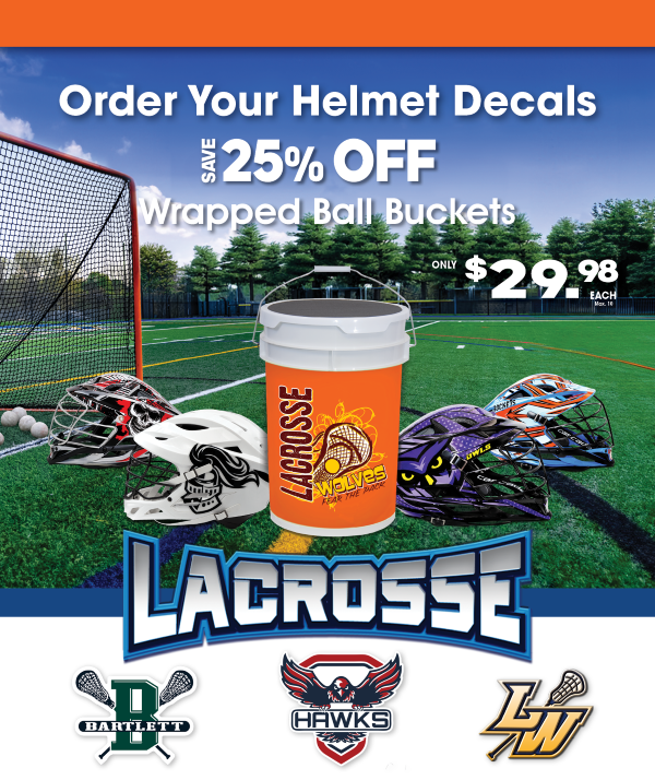 Save 25% on Custom Decorated Ball Buckets with a Lacrosse Helmet Decal Purchase!