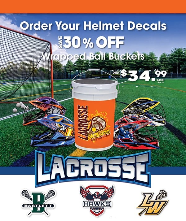 Save 30% on Custom Decorated Ball Buckets with a Lacrosse Helmet Decal Purchase!