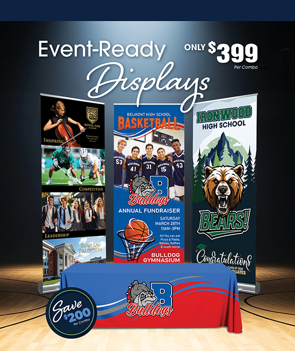 Custom Decorated Event-Ready Displays - Get an 8 foot table and 80 inch by 33.5 inch pop-up banner for $399.
