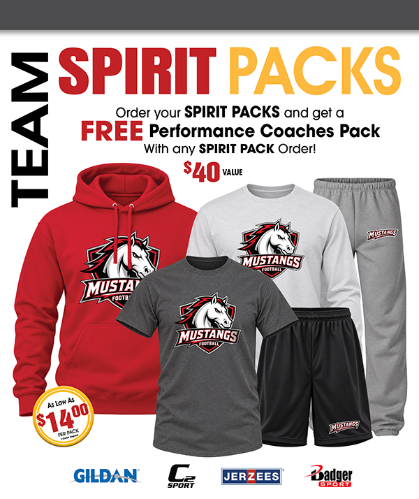 Team Spirit Packs, choose from 2-piece, 3-piece, 4-piece, or 5-piece packs! Get a Free Coaches Performance Pack with Purchase! ($40 Value!)