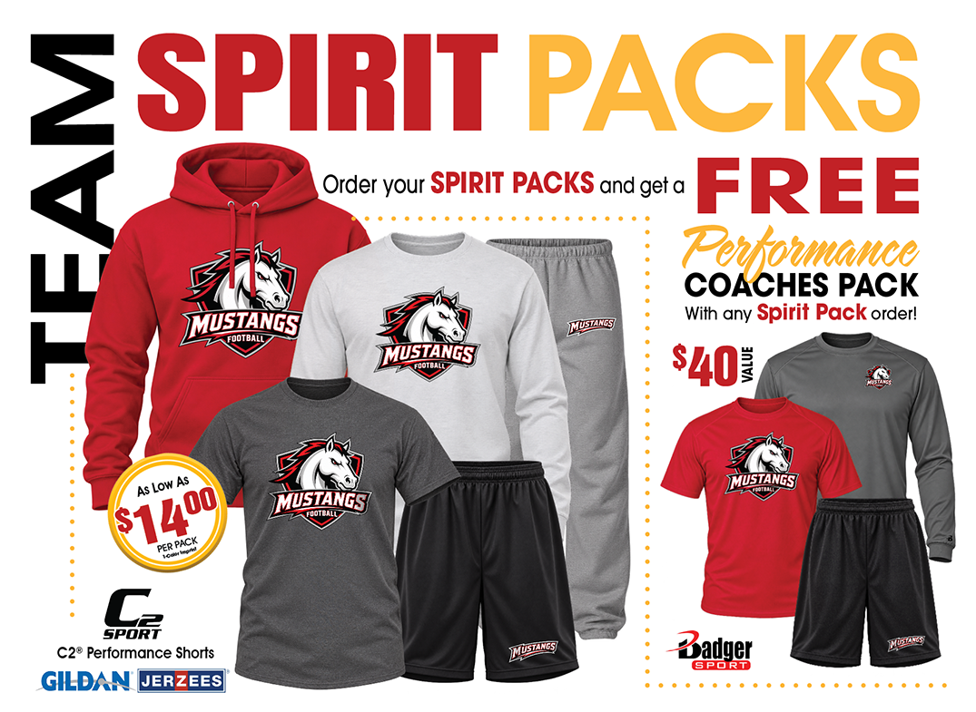 Wolverine Football Spirit Packs featuring hoodies, t-shirts, shorts, and sweatpants with free Performance Coaches Pack offer.