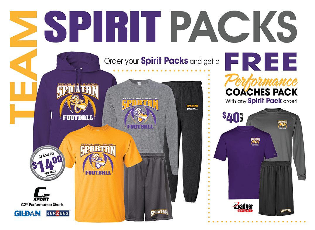 Wolverine Football Spirit Packs featuring hoodies, t-shirts, shorts, and sweatpants with free Performance Coaches Pack offer.
